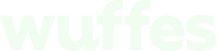 Minimalist pale green text logo reading "wuffes" on dark background